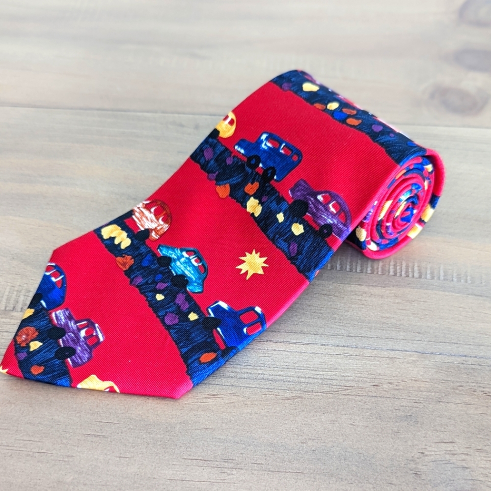Save the Children Necktie 100% Silk Made in USA Red "Beep Beep"